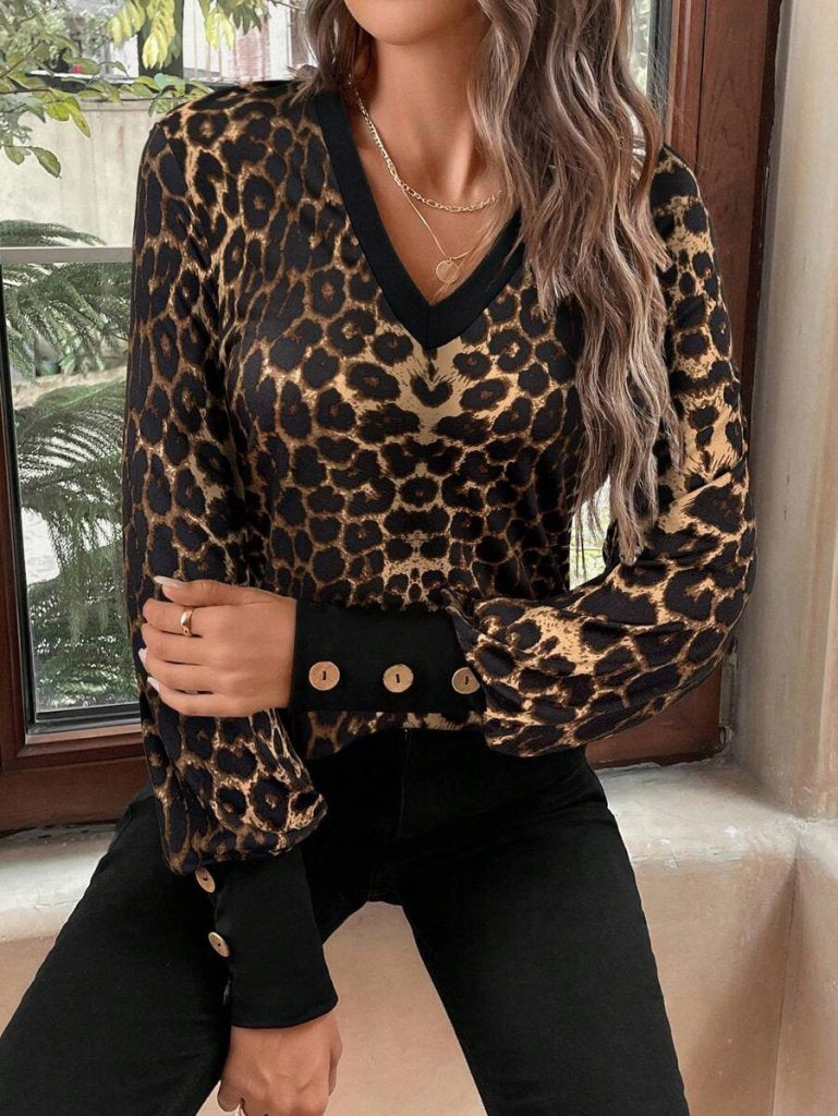 Kadın Uzun Kollu V Yakalı Desenli Süprem Bluz , 29371