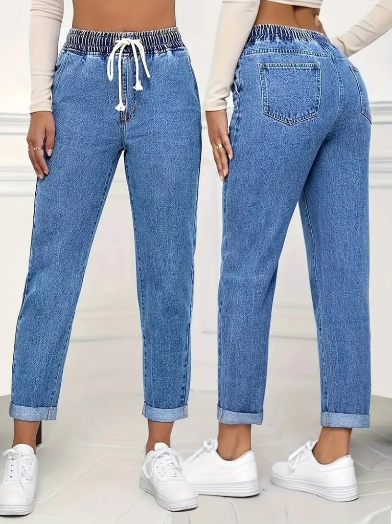 Kadın Yüksek Bel Bağcıklı Kot Pantolon , 29749