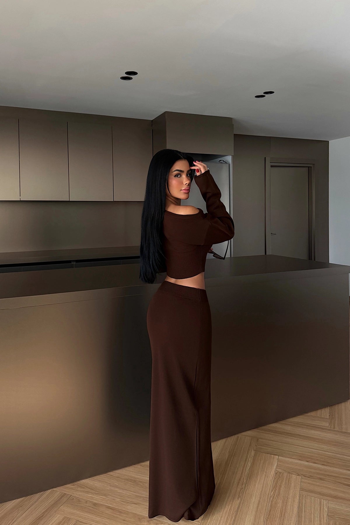 Acı Kahve Uzun Kollu Etekli Takım