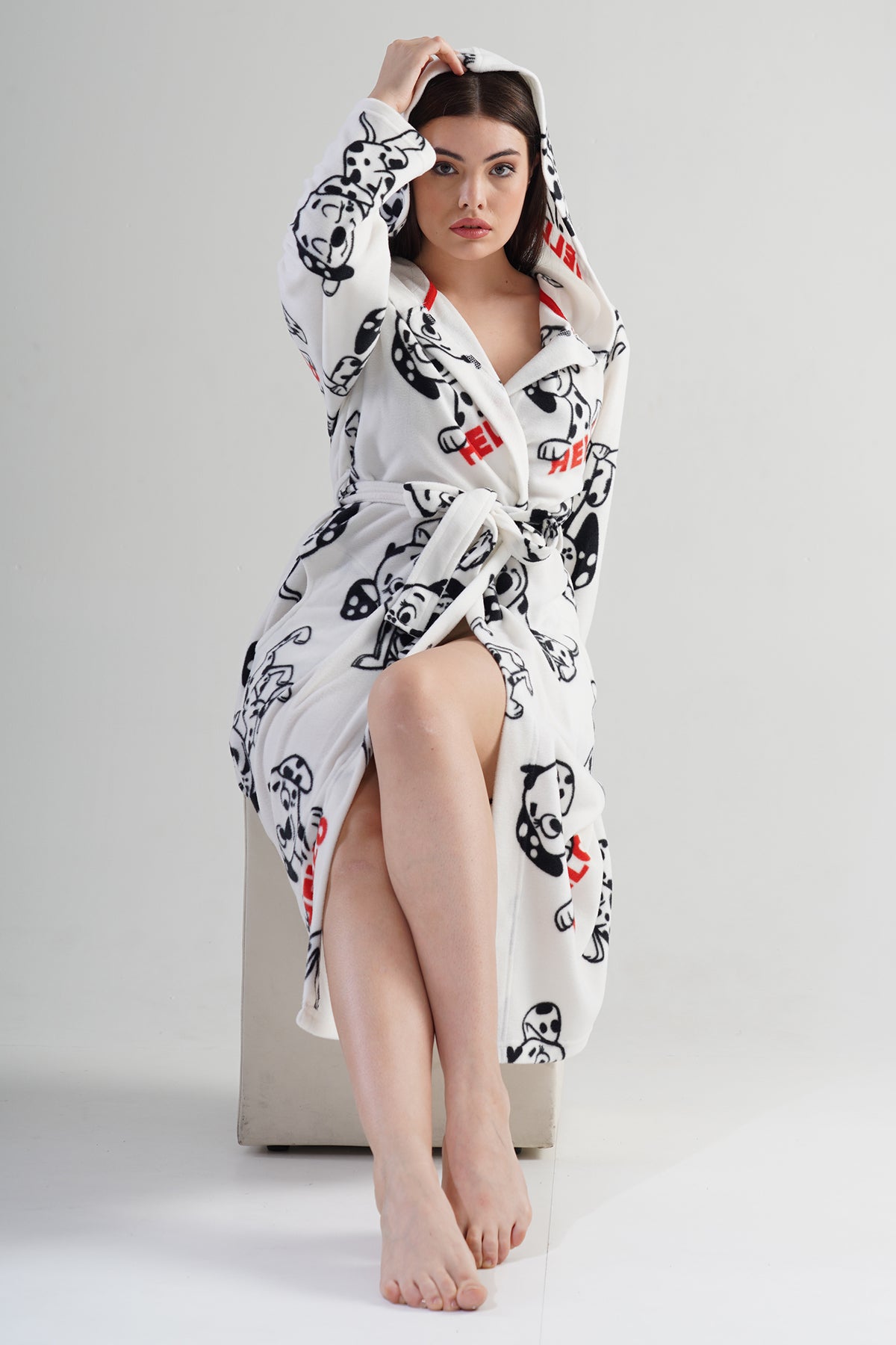 BAYAN POLAR KAPSONLU CEPLI UZUN SABAHLIK - BRIGHT WHITE