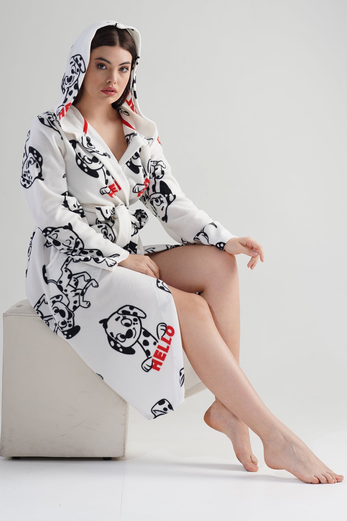 BAYAN POLAR KAPSONLU CEPLI UZUN SABAHLIK - BRIGHT WHITE