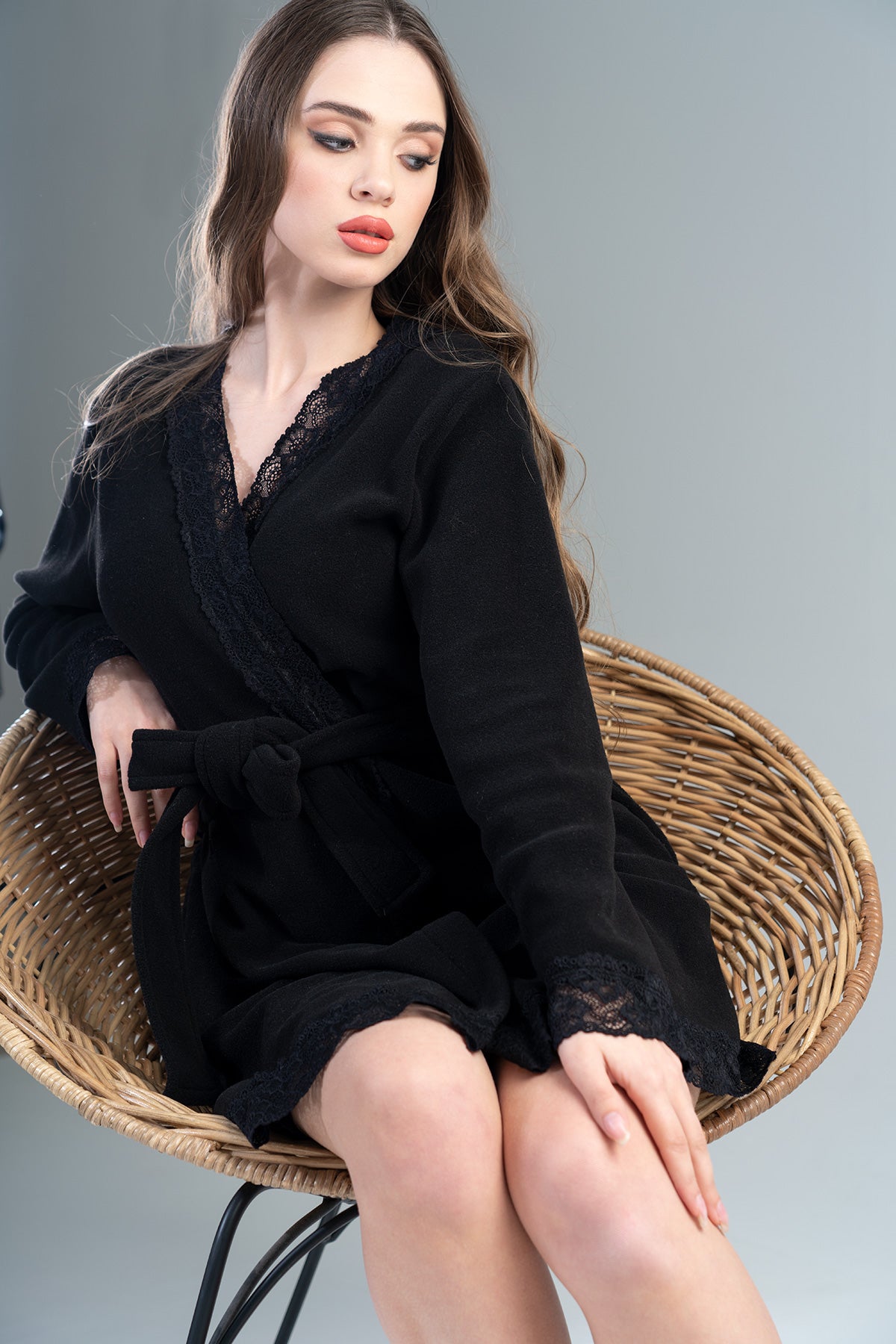 BAYAN POLAR UZUN KOL DANTELLI KISA CEPLI SABAHLIK