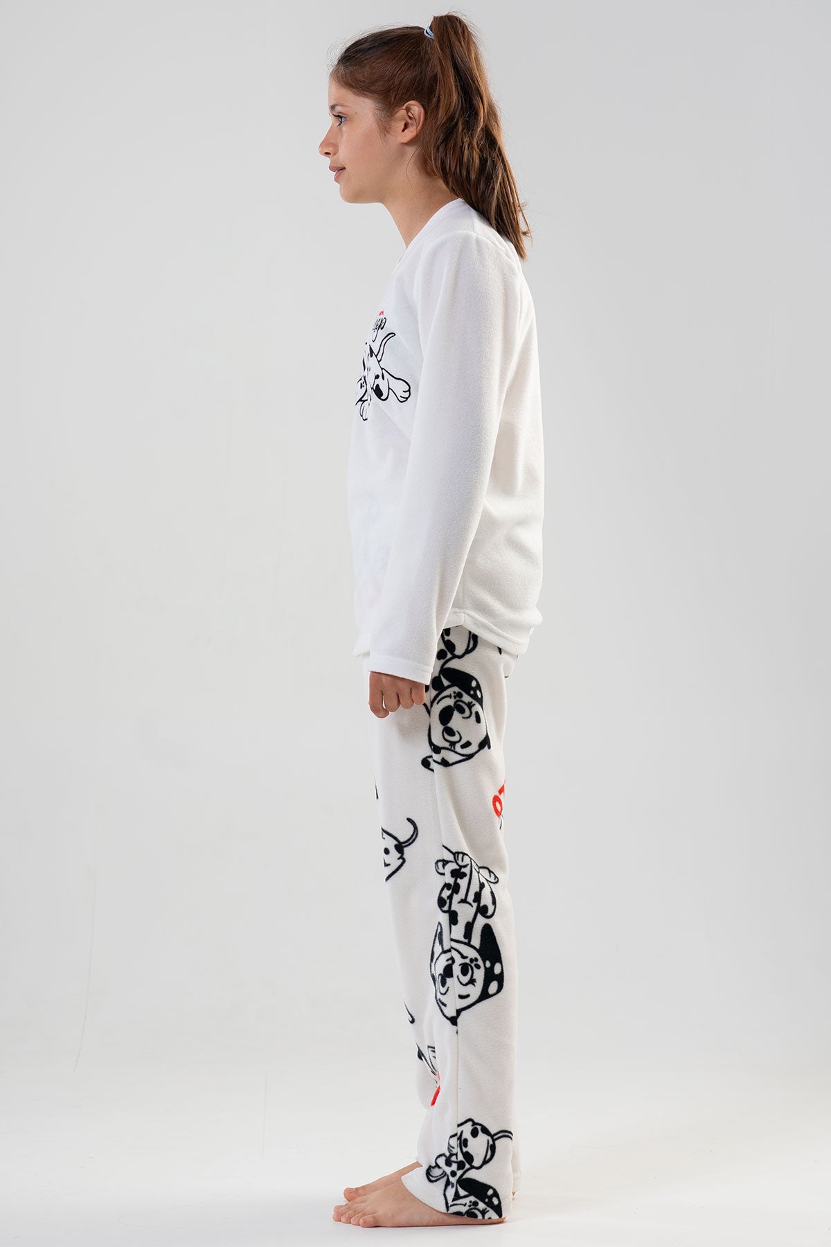 KIZ COCUK POLAR O YAKA UZUN KOL ETEGI OVAL CEPLI PIJAMA TAKIM - BRIGHT WHITE