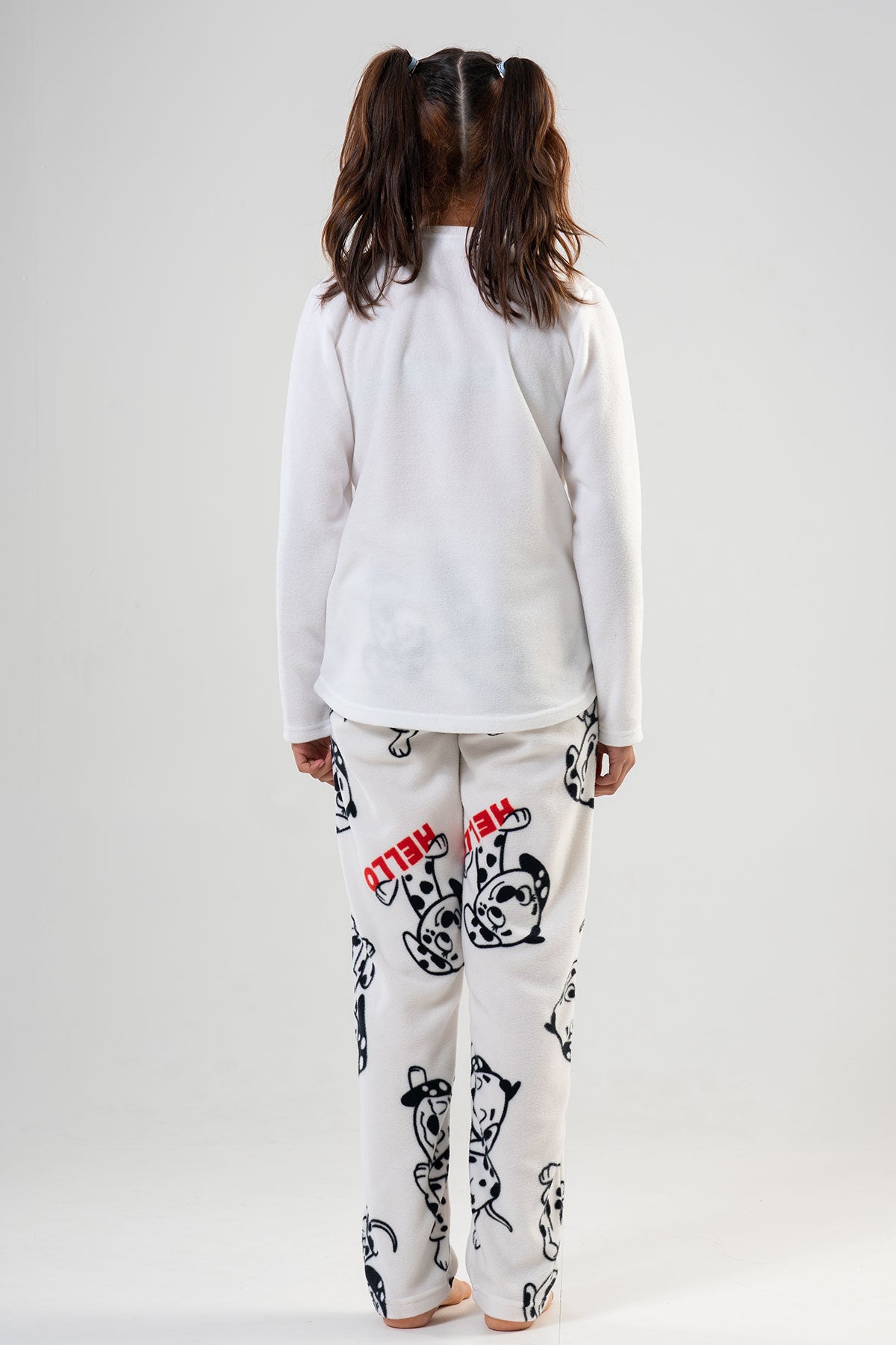 KIZ COCUK POLAR O YAKA UZUN KOL ETEGI OVAL CEPLI PIJAMA TAKIM - BRIGHT WHITE