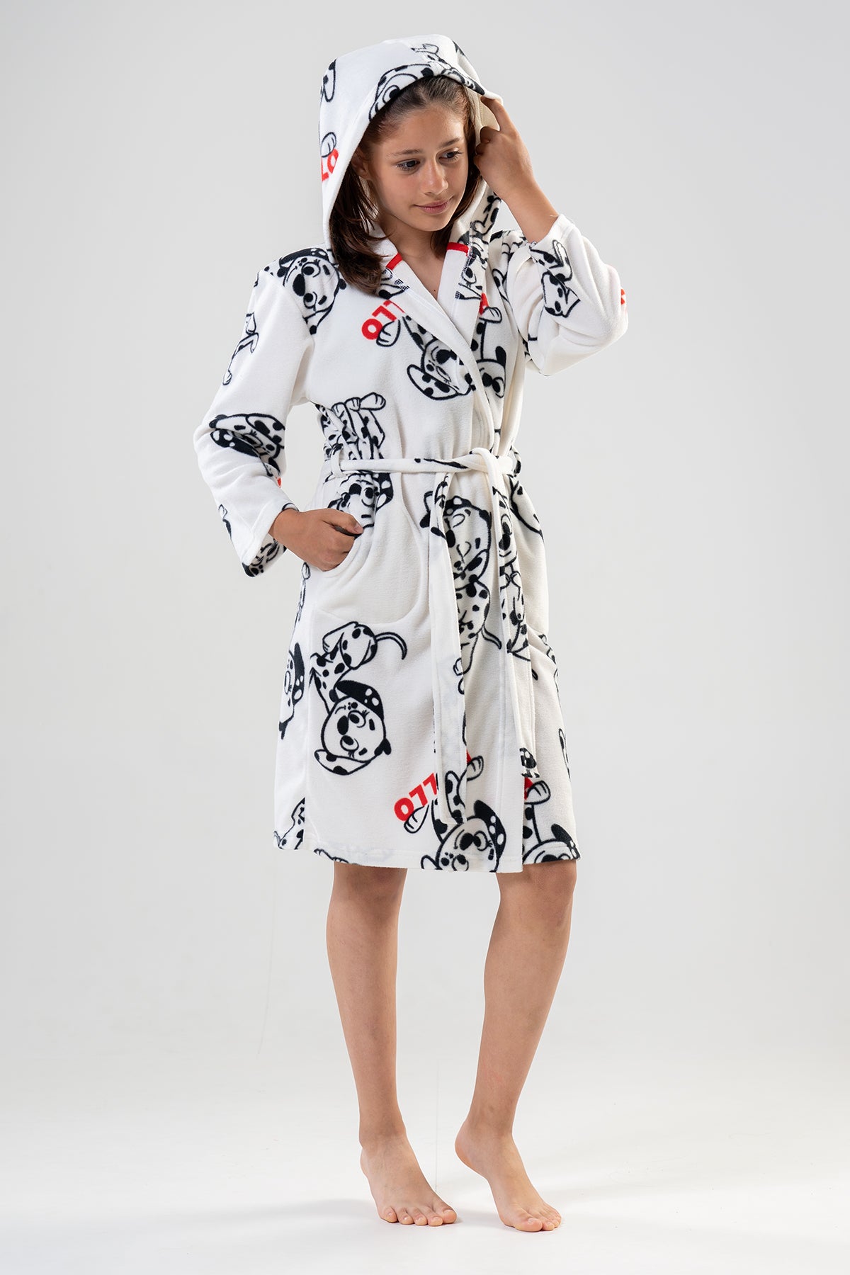 KIZ COCUK POLAR KAPSONLU CEPLI SABAHLIK - BRIGHT WHITE