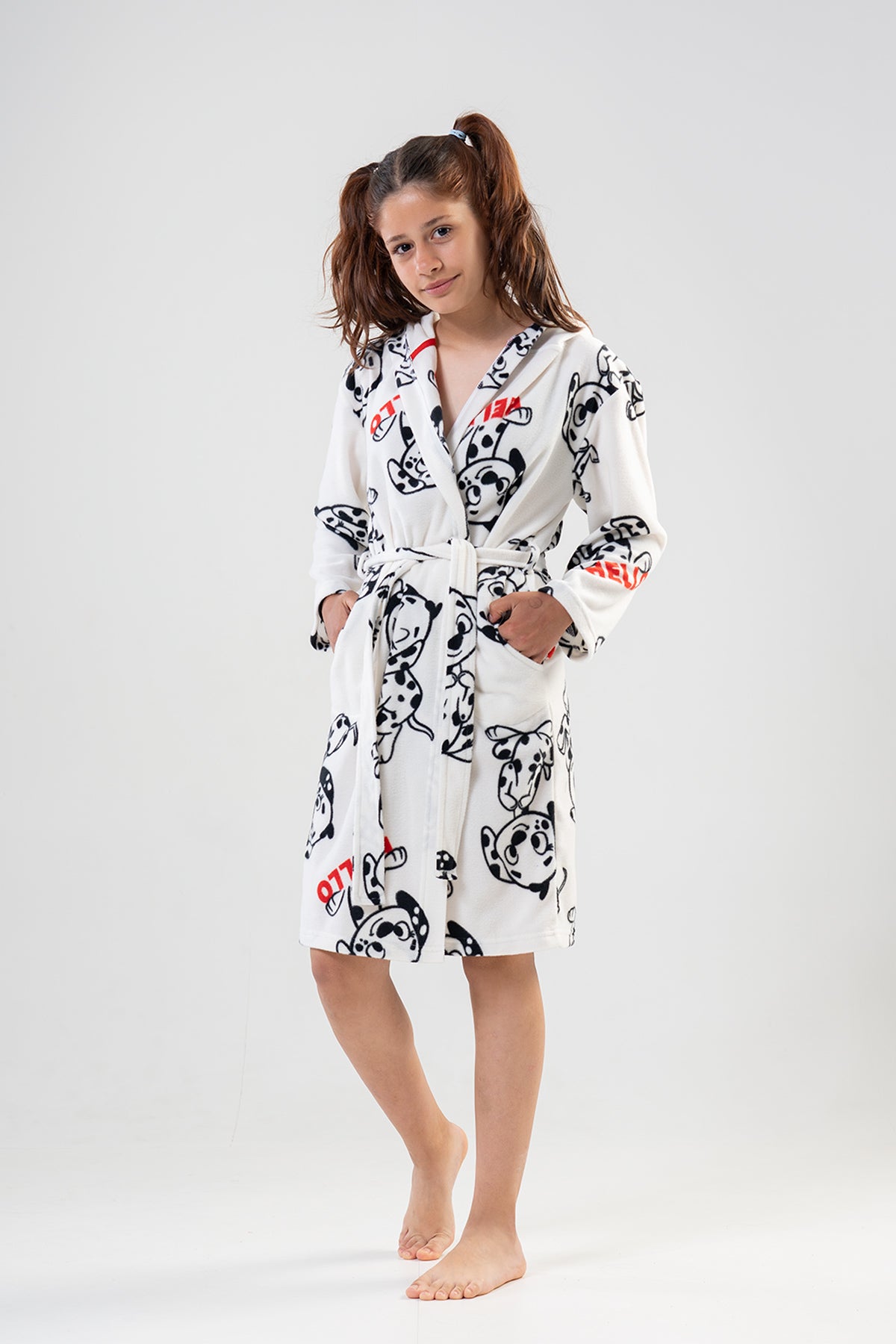 KIZ COCUK POLAR KAPSONLU CEPLI SABAHLIK - BRIGHT WHITE