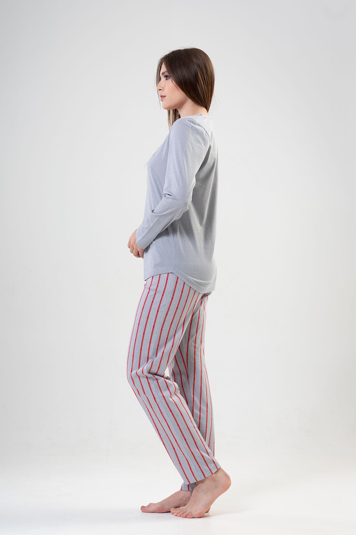 KADIN P.SUPREM O YAKA UZUN KOL ETEGI OVAL CEPLI PIJAMA TAKIM"