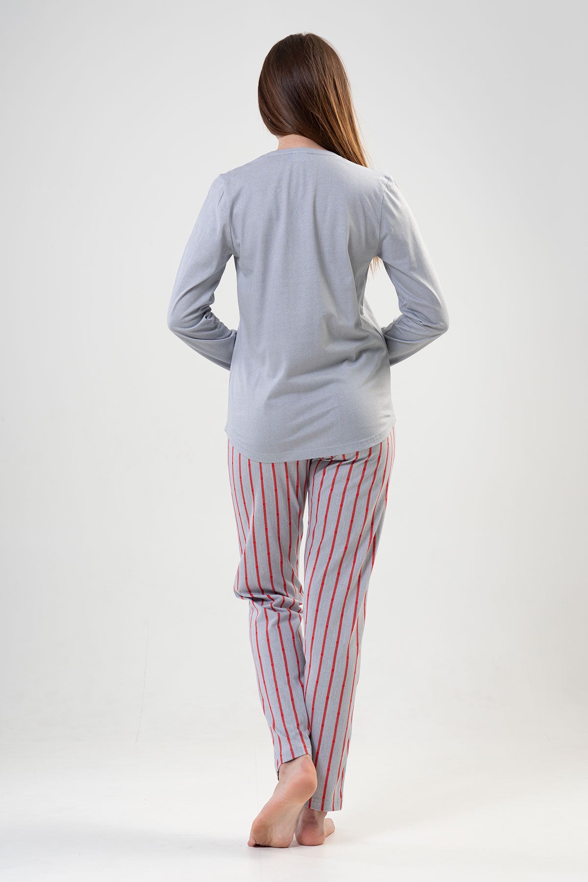 KADIN P.SUPREM O YAKA UZUN KOL ETEGI OVAL CEPLI PIJAMA TAKIM"