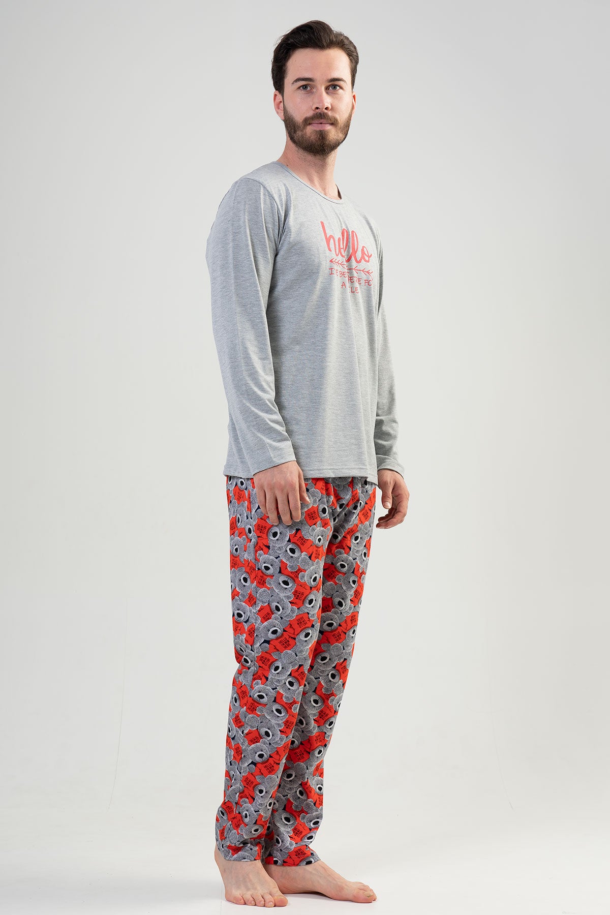CEPLI ERKEK P.SUPREM O YAKA UZUN KOL PIJAMA TAKIM - GRAY MELANGE