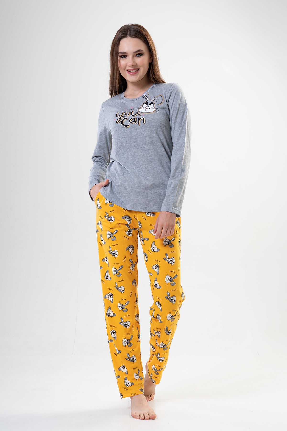 KADIN P.SUPREM O YAKA UZUN KOL ETEGI OVAL CEPLI PIJAMA TAKIM"