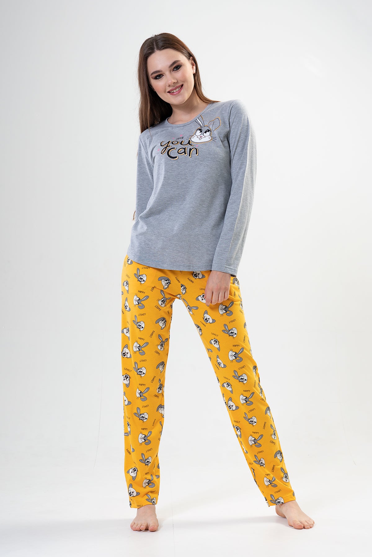 KADIN P.SUPREM O YAKA UZUN KOL ETEGI OVAL CEPLI PIJAMA TAKIM"