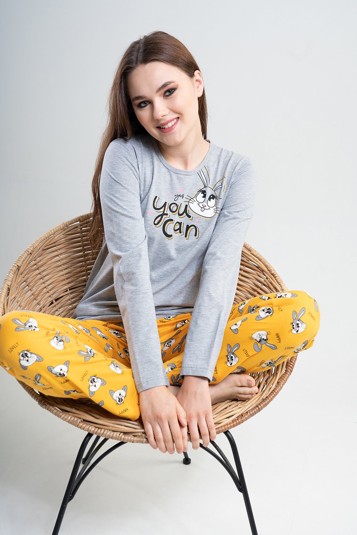 KADIN P.SUPREM O YAKA UZUN KOL ETEGI OVAL CEPLI PIJAMA TAKIM"