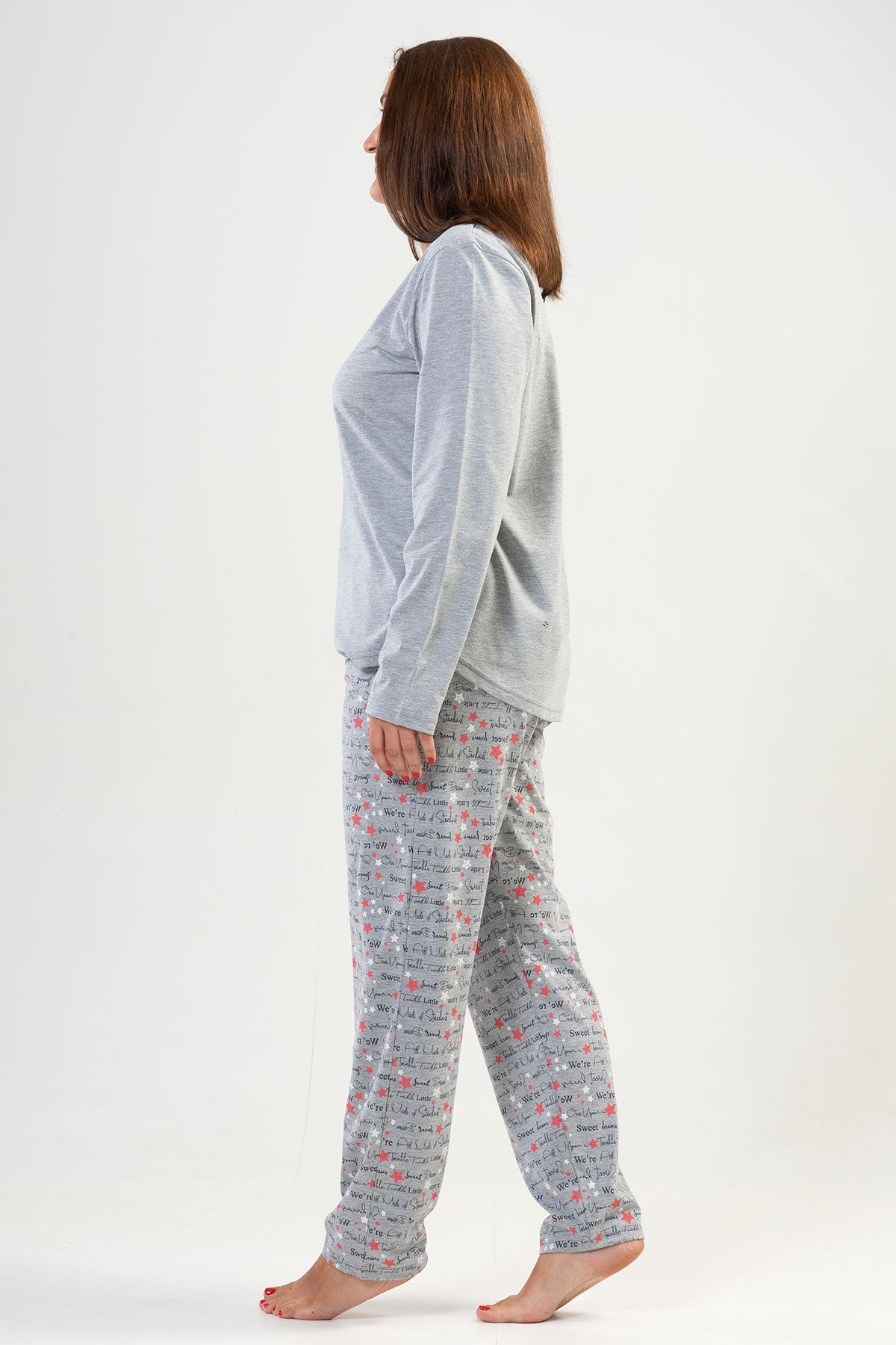 KADIN P.SUPREM XXL O YAKA UZUN KOL ETEGI OVAL CEPLI PIJAMA TAKIM - GRAY MELANGE