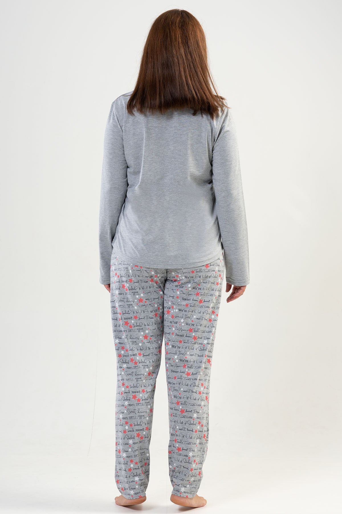 WOMEN'S P.SUPREM XXL O-NECK LONG SLEEVE SKIRT WITH OVAL POCKET PAJAMA SET - GRAY MELANGE