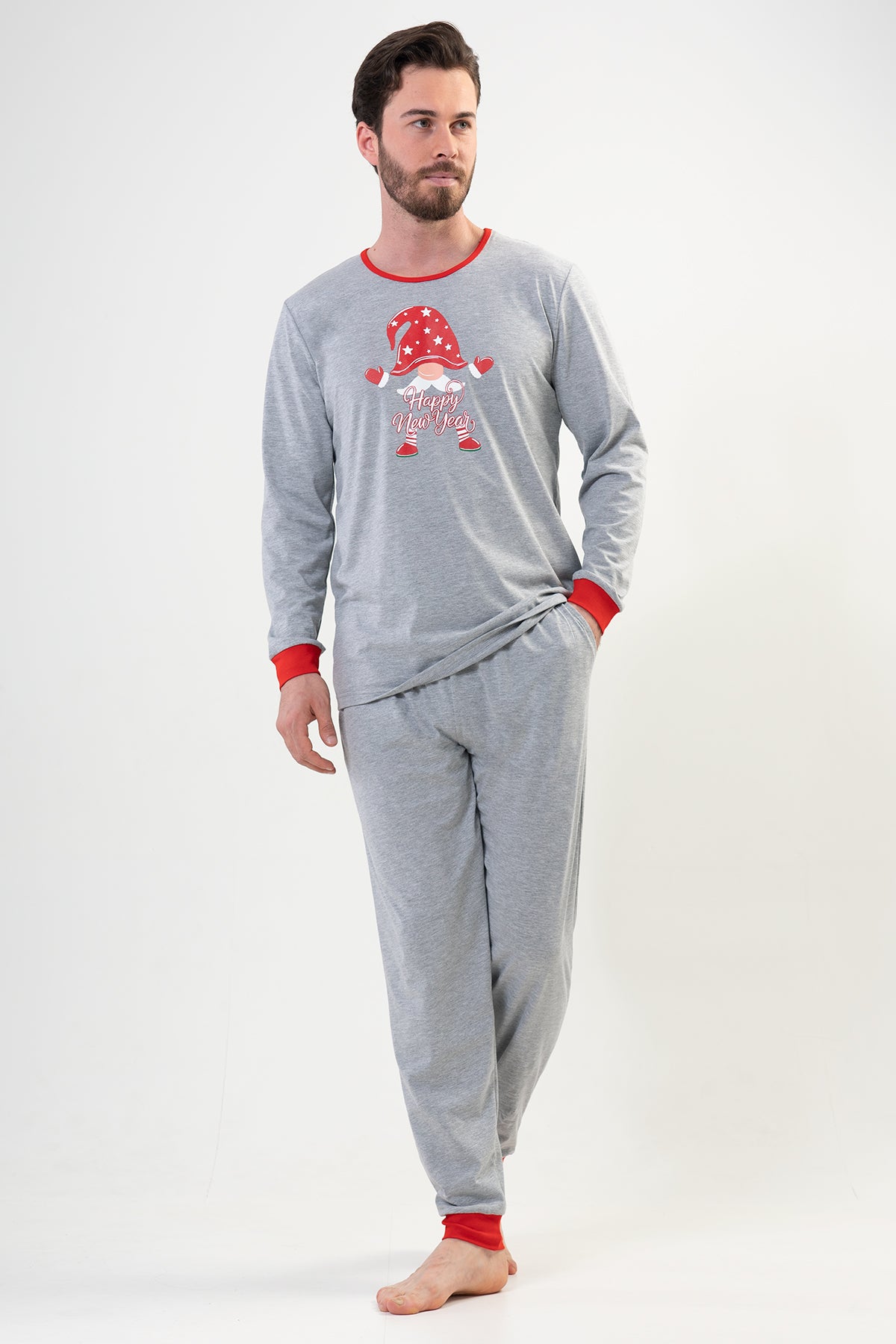 CEPLI ERKEK P.SUPREM O YAKA UZUN KOL MANSETLI PIJAMA TAKIM