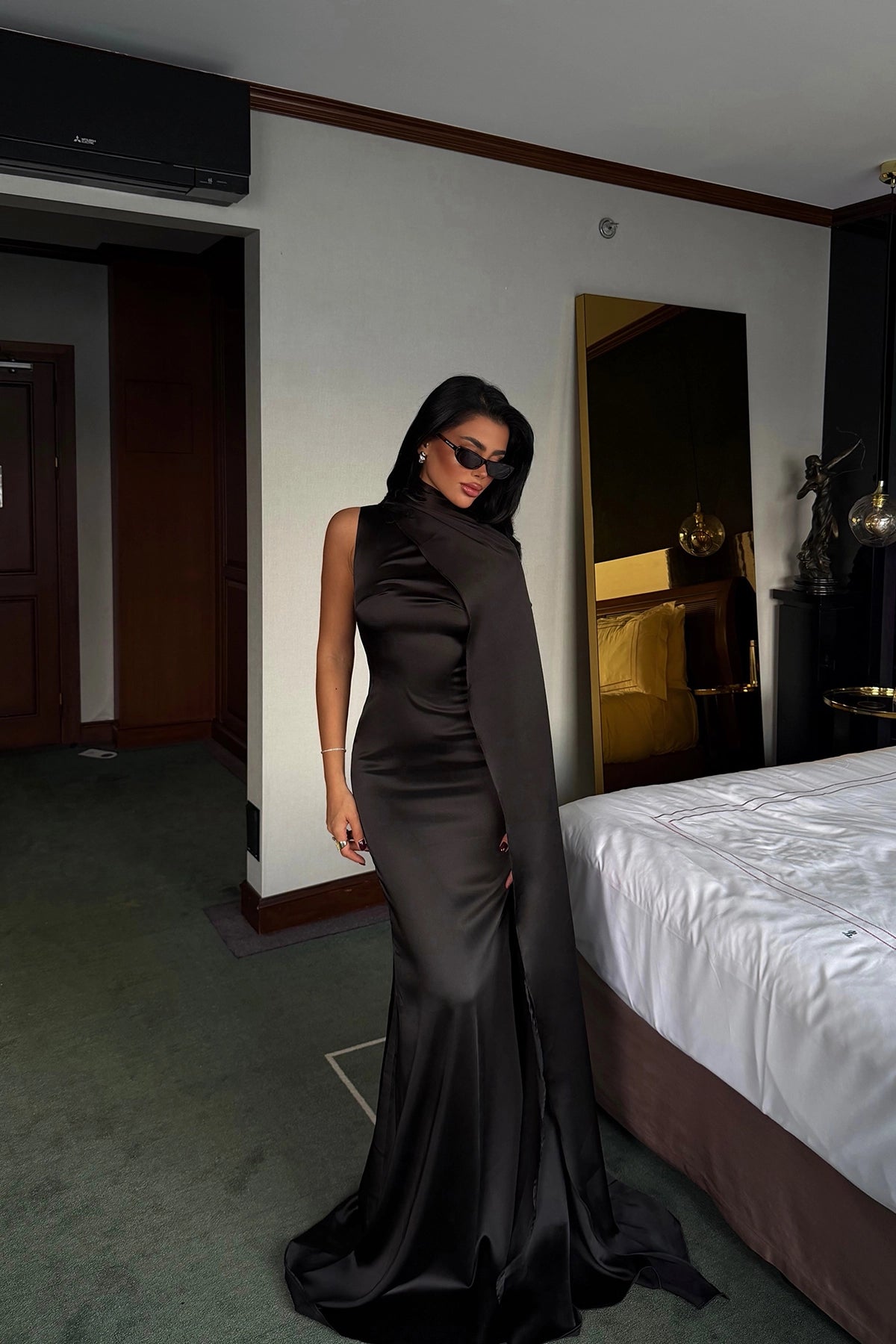 Long Dress with Black Belt Detail
