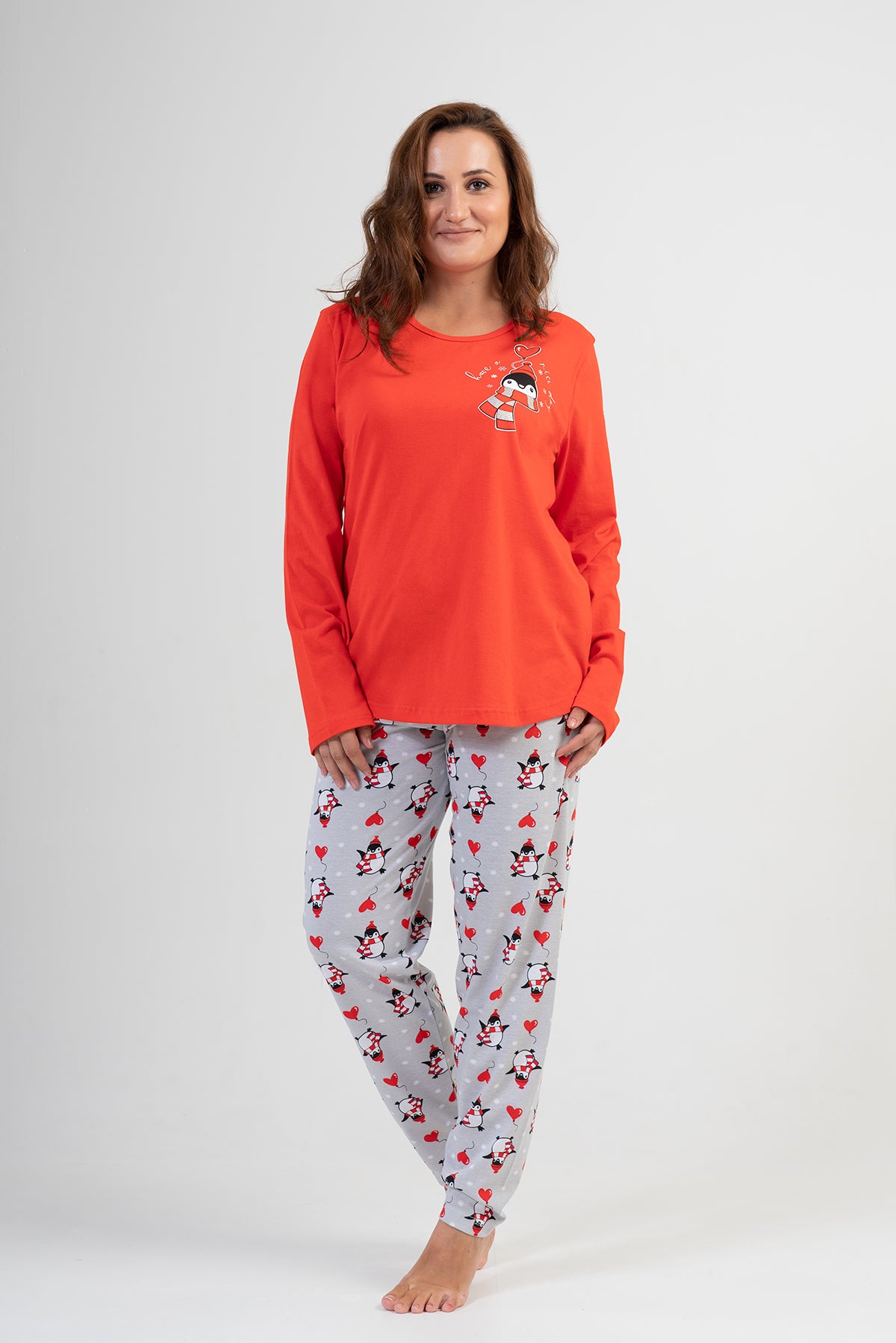 Woman Big Size Red Winter Pyjama Set