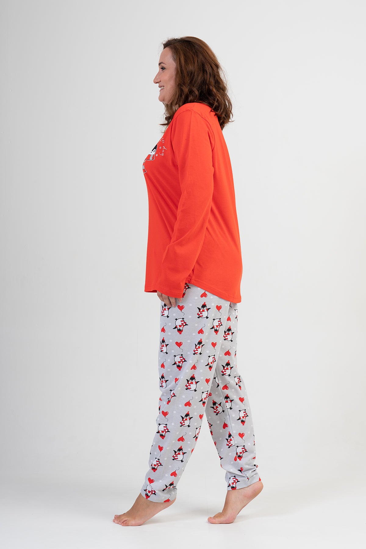 Woman Big Size Red Winter Pyjama Set