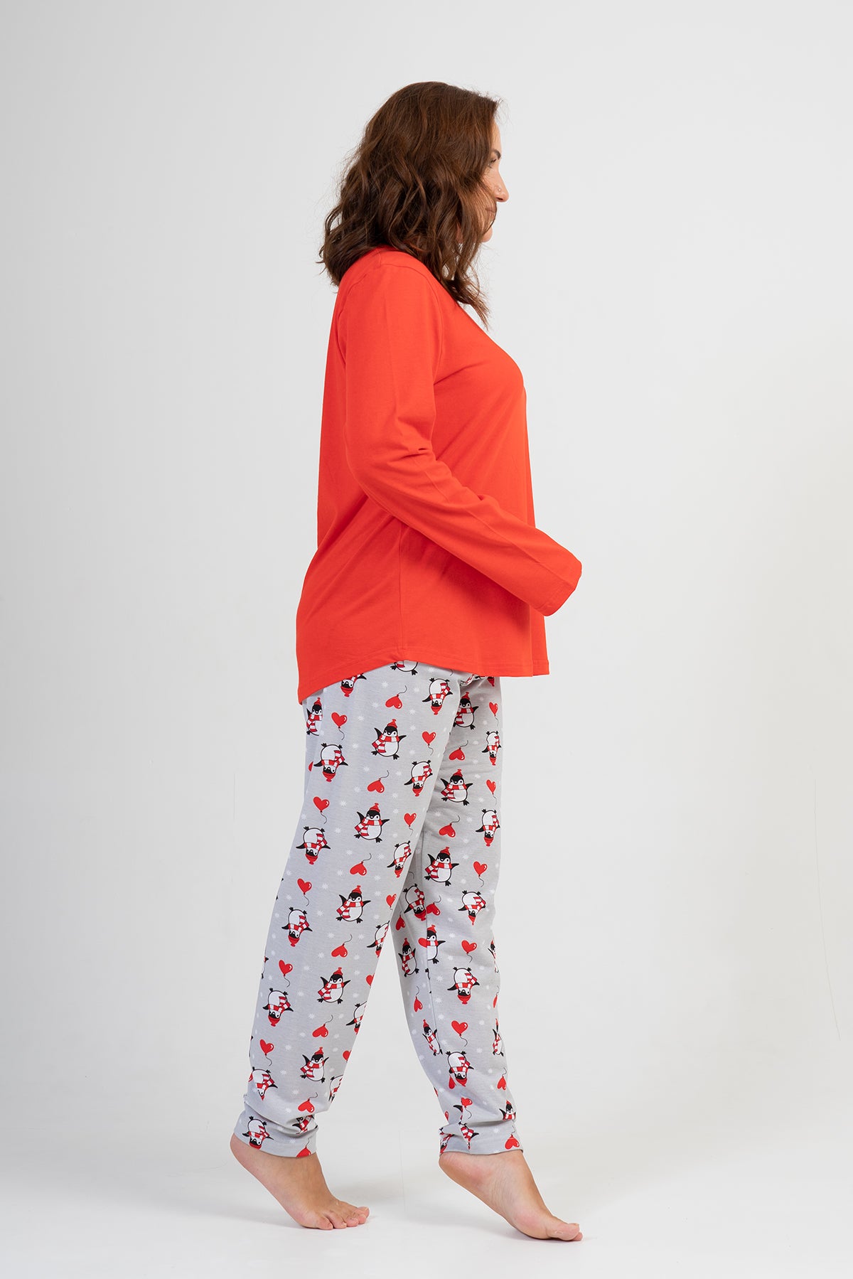 Woman Big Size Red Winter Pyjama Set