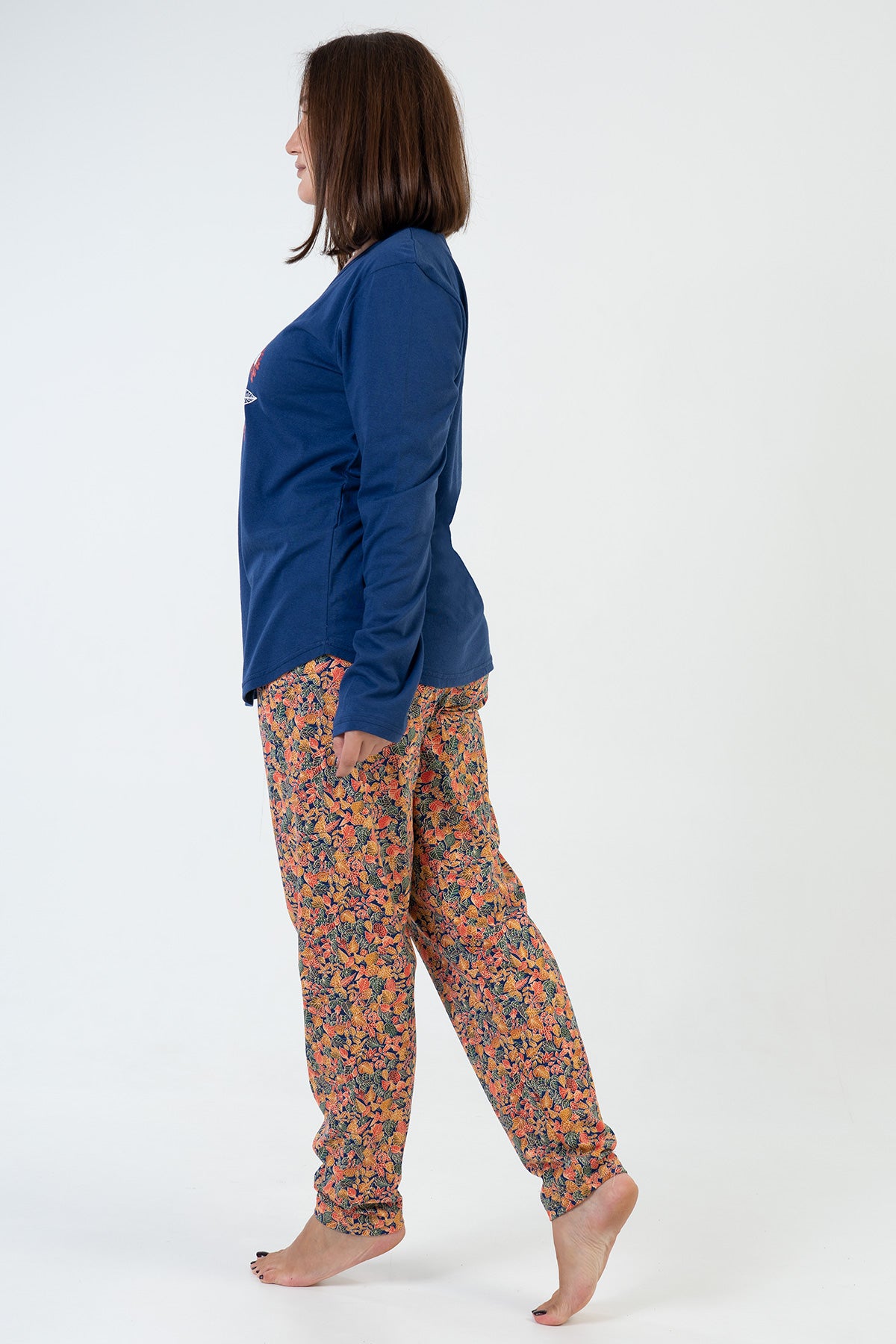 KADIN P.SUPREM XXL O YAKA UZUN KOL ETEGI OVAL PIJAMA TAKIM - 1193INDIGO