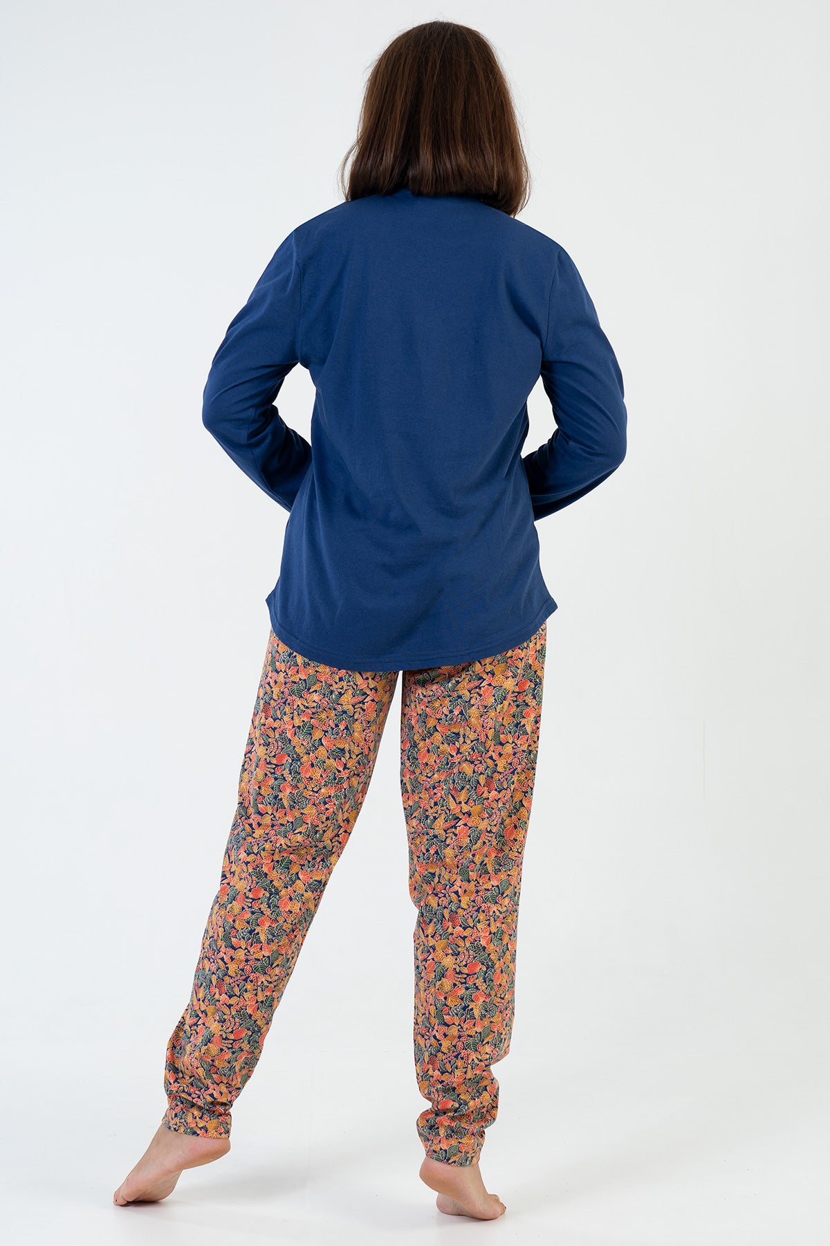 KADIN P.SUPREM XXL O YAKA UZUN KOL ETEGI OVAL PIJAMA TAKIM - 1193INDIGO
