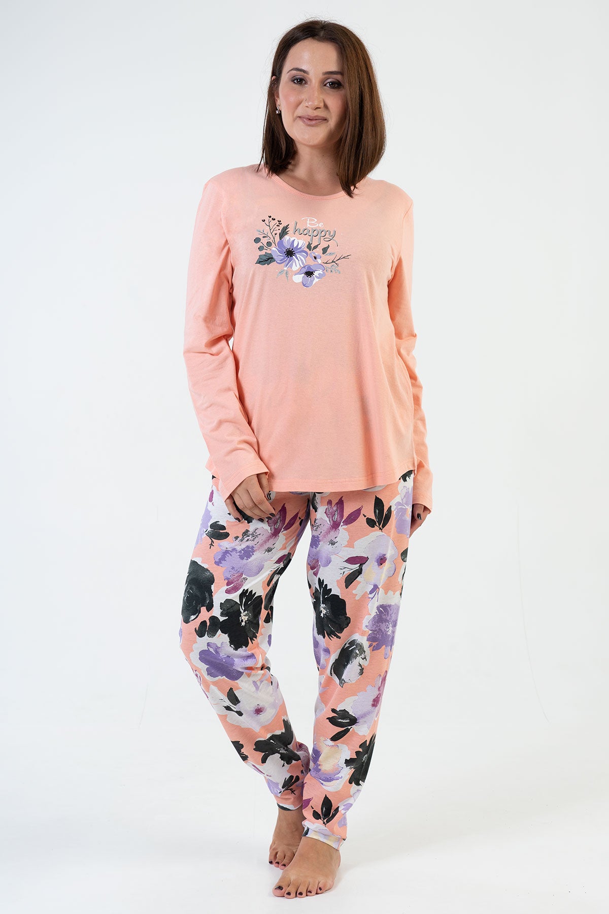 KADIN P.SUPREM XXL O YAKA UZUN KOL ETEGI OVAL PIJAMA TAKIM - BABY PINK