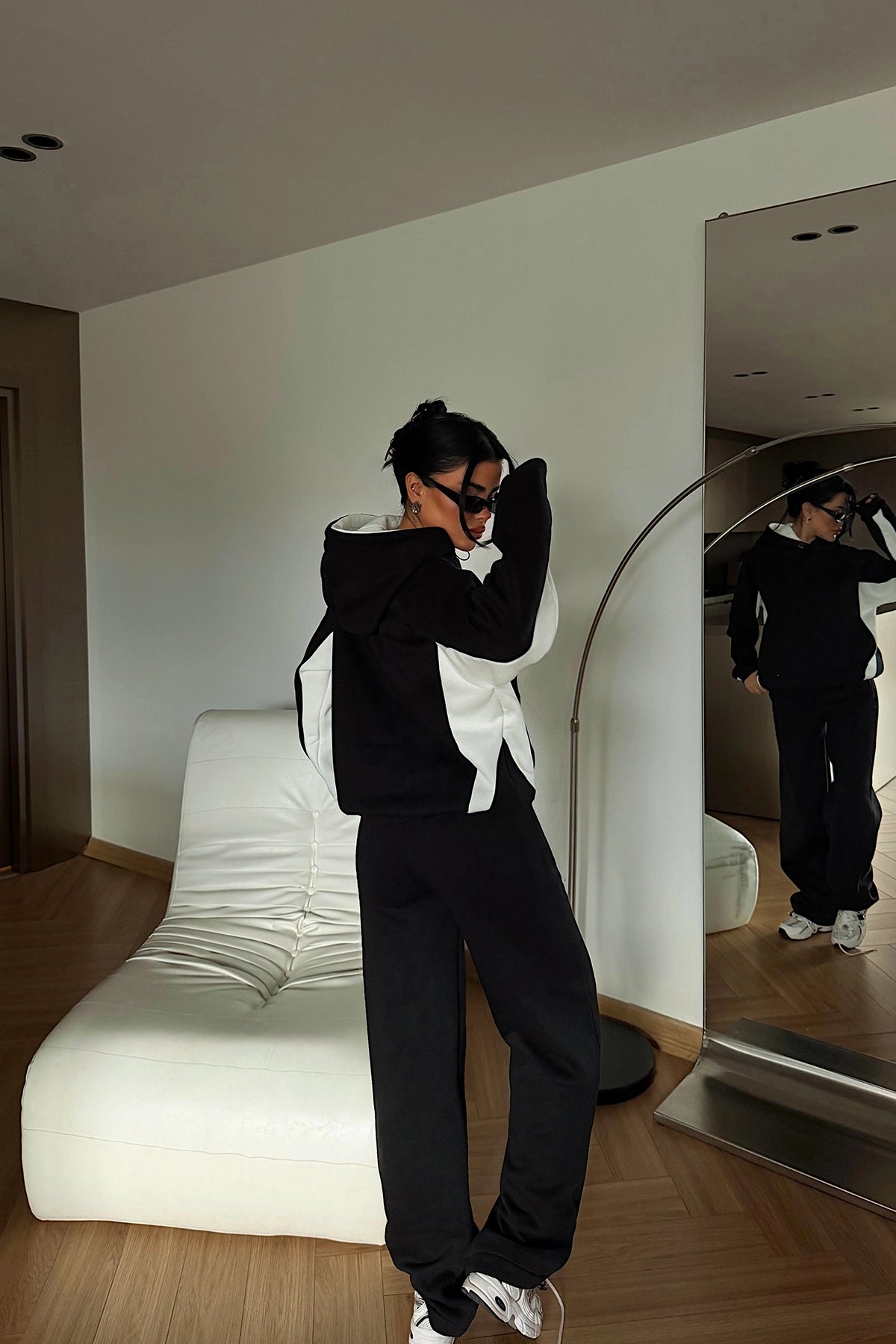 Siyah Çift Renk Kapşonlu Eşofman Takım