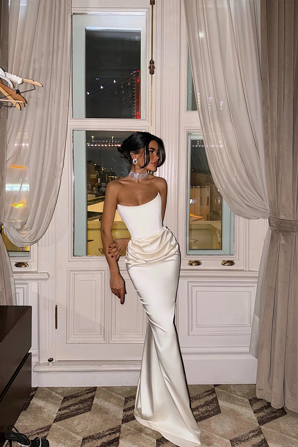 White Velour Satin Dress