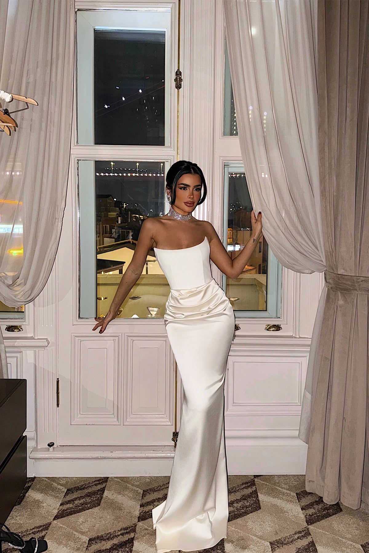 White Velour Satin Dress