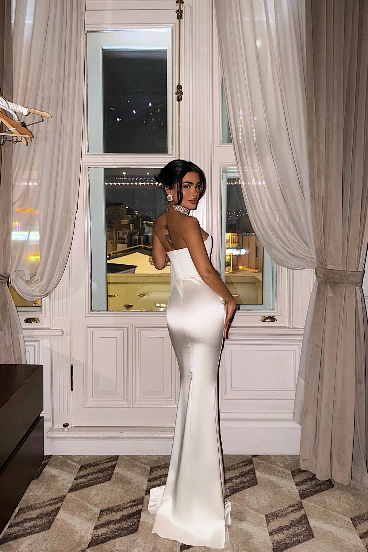 White Velour Satin Dress