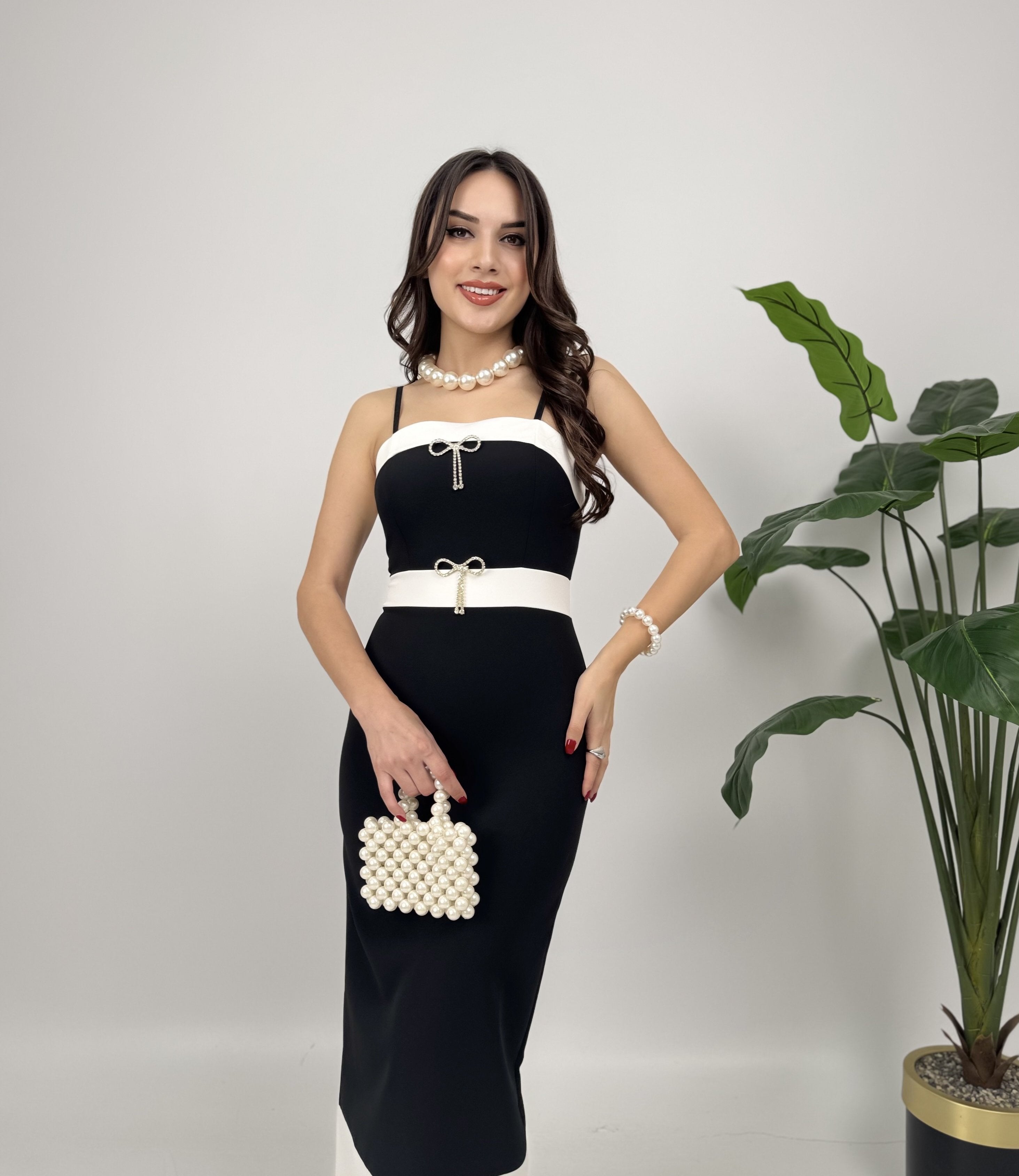 2079 ASKILI FİYONK TAŞLI AKS ELBİSE