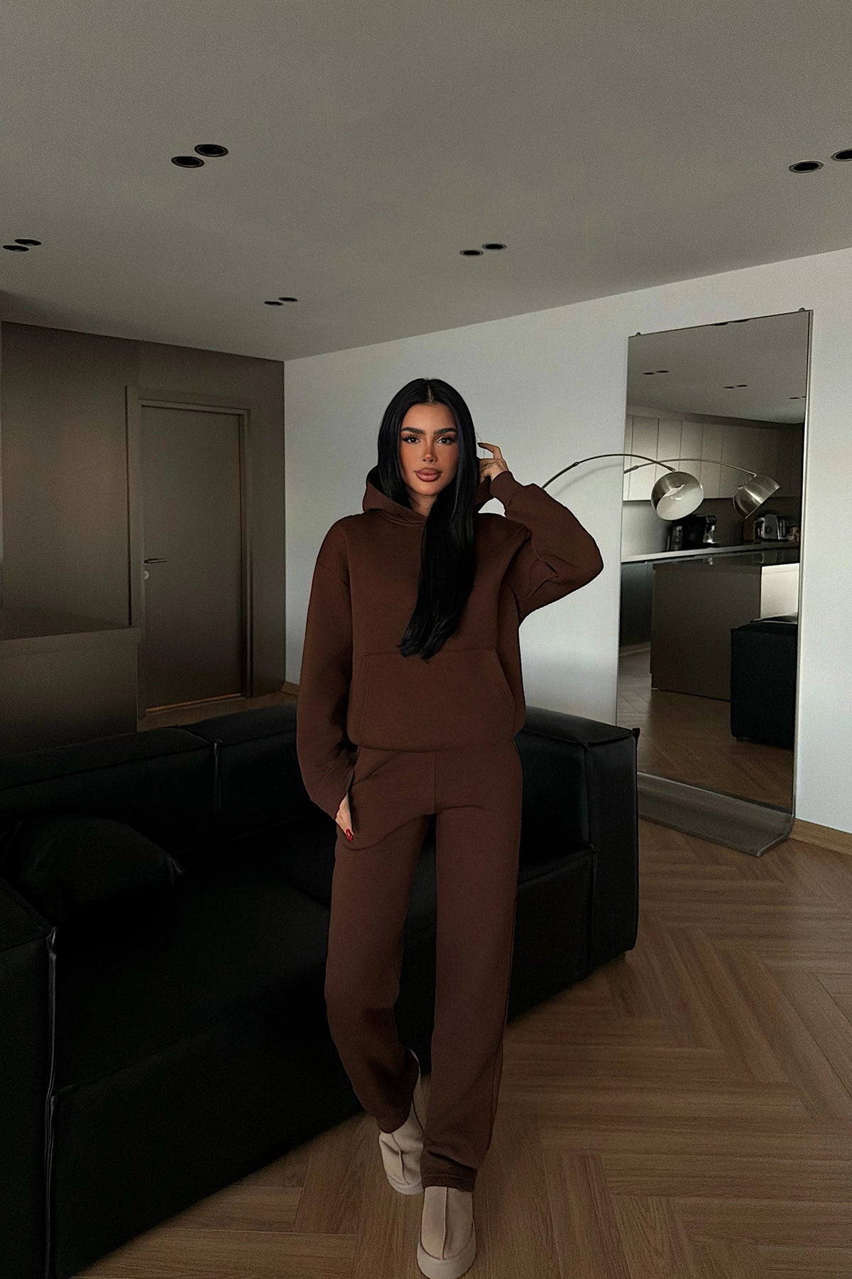 Acı Kahve Kapşonlu Eşofman Takım