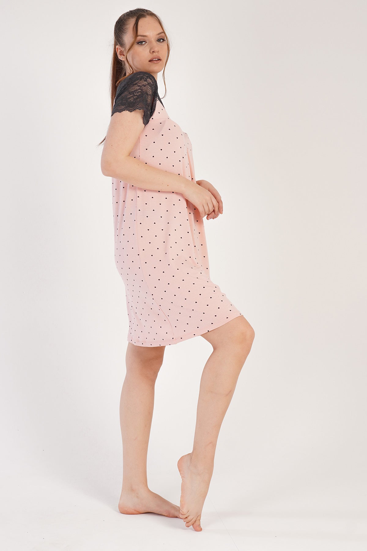 KADIN VISCON KISA KOL DANTELLI TUNIK