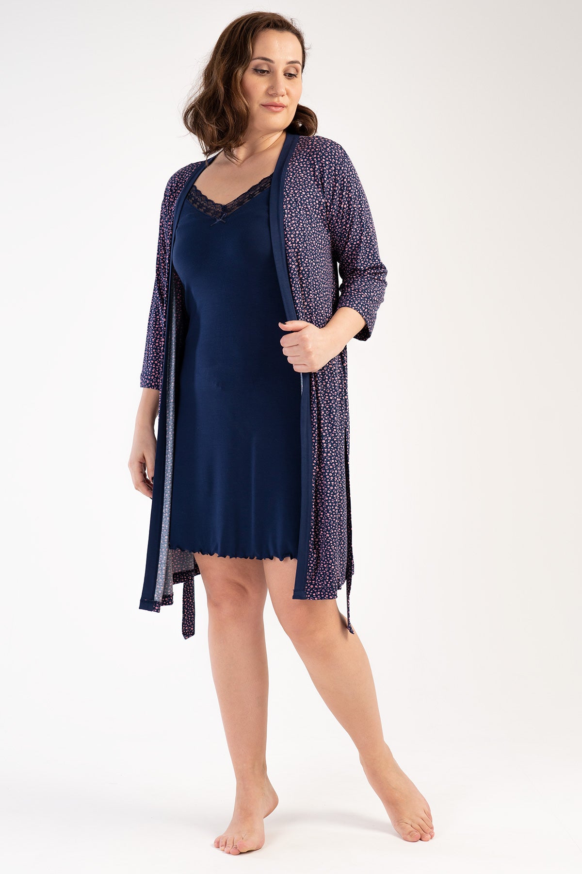 KADIN VISCON XXL IP ASKILI TUNIK+3/4KOL SABAHLIK TAKIM - 19-3921TCX