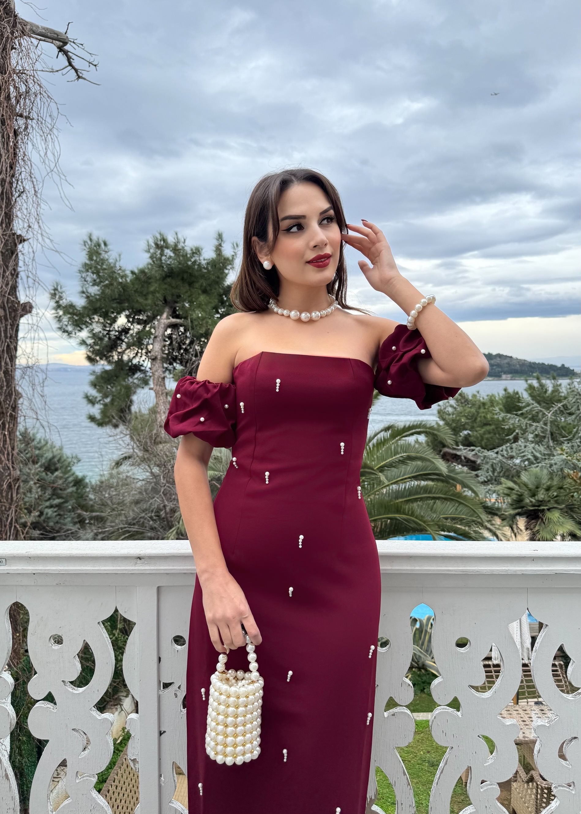 2125 ÖNLER İNCİ DETAY TASARIM ELBİSE