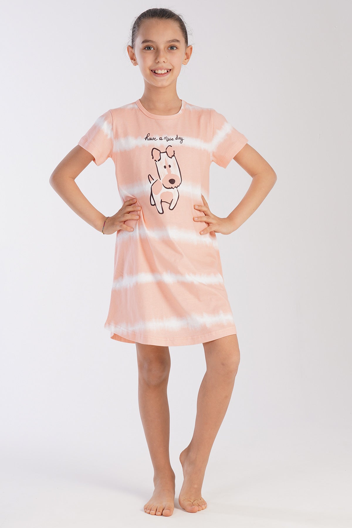KIZ COCUK P.SUPREM O YAKA KISA KOL ETEGI OVAL TUNIK(3-4/9-10) - PINK-BEYAZ