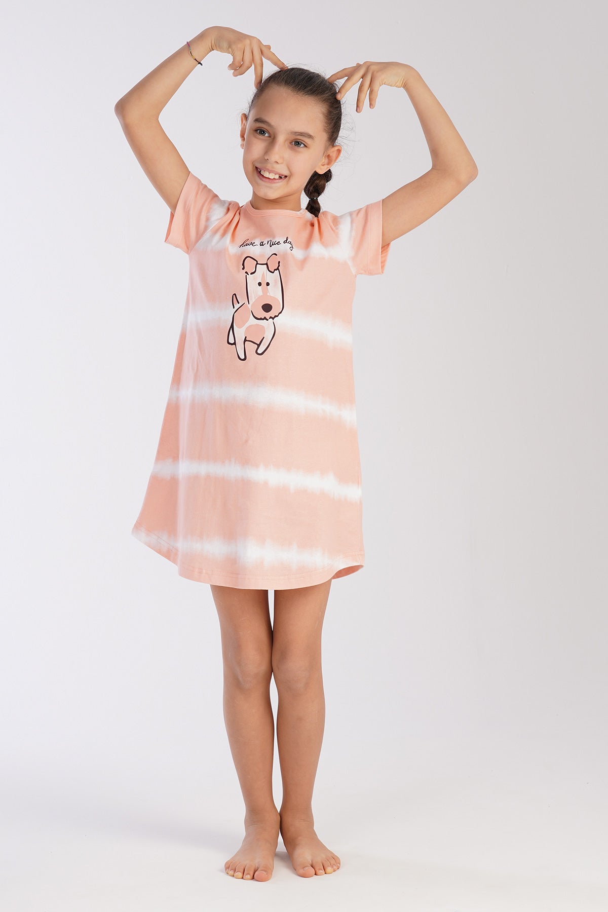 KIZ COCUK P.SUPREM O YAKA KISA KOL ETEGI OVAL TUNIK(3-4/9-10) - PINK-BEYAZ