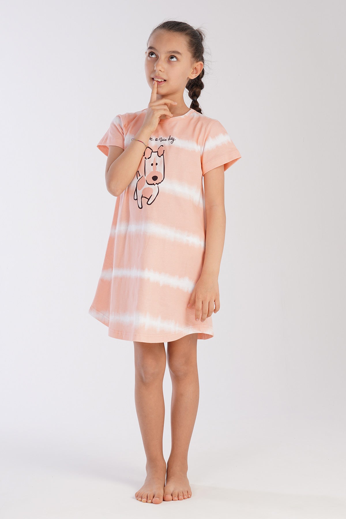 KIZ COCUK P.SUPREM O YAKA KISA KOL ETEGI OVAL TUNIK(3-4/9-10) - PINK-BEYAZ