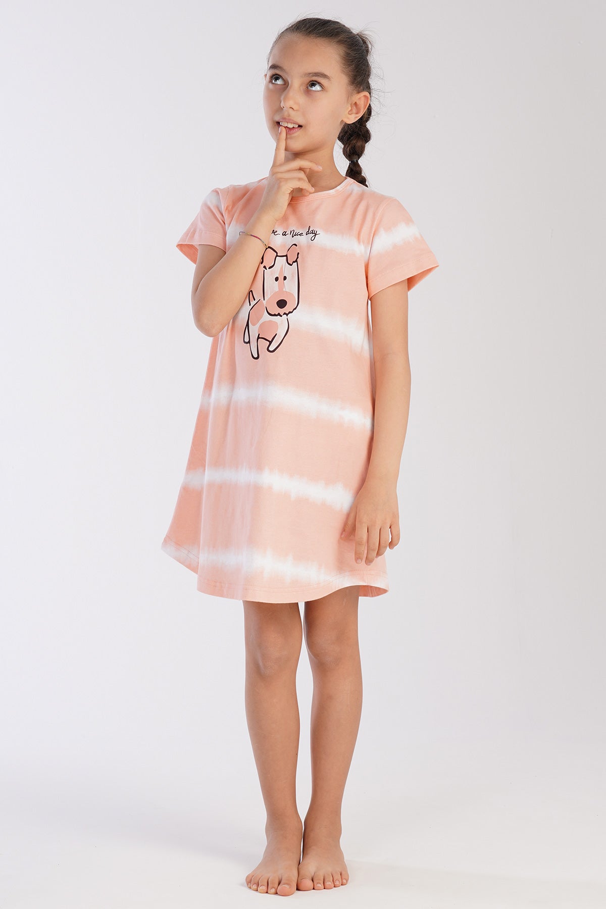 KIZ COCUK P.SUPREM O YAKA KISA KOL ETEGI OVAL TUNIK(9-10/15-16) - PINK-BEYAZ