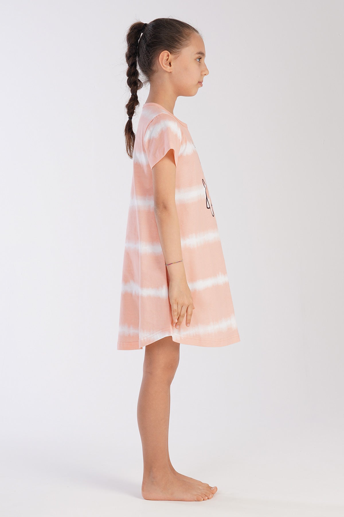 KIZ COCUK P.SUPREM O YAKA KISA KOL ETEGI OVAL TUNIK(9-10/15-16) - PINK-BEYAZ