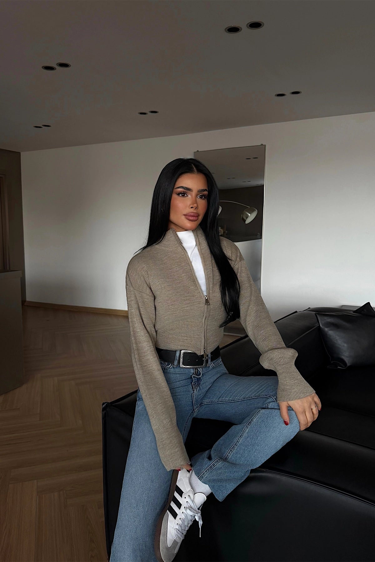 Taş Balboa Çift Fermuarlı Triko Hırka XS-S