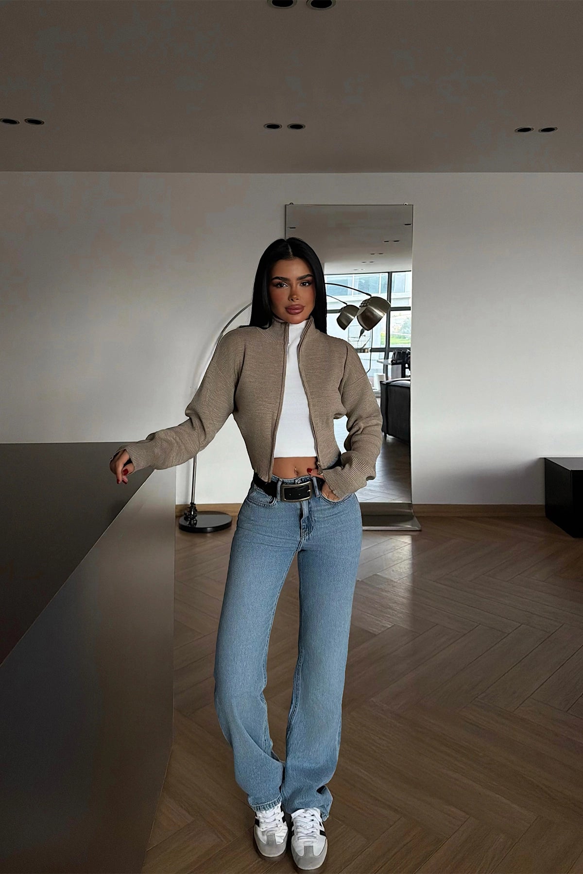 Taş Balboa Çift Fermuarlı Triko Hırka