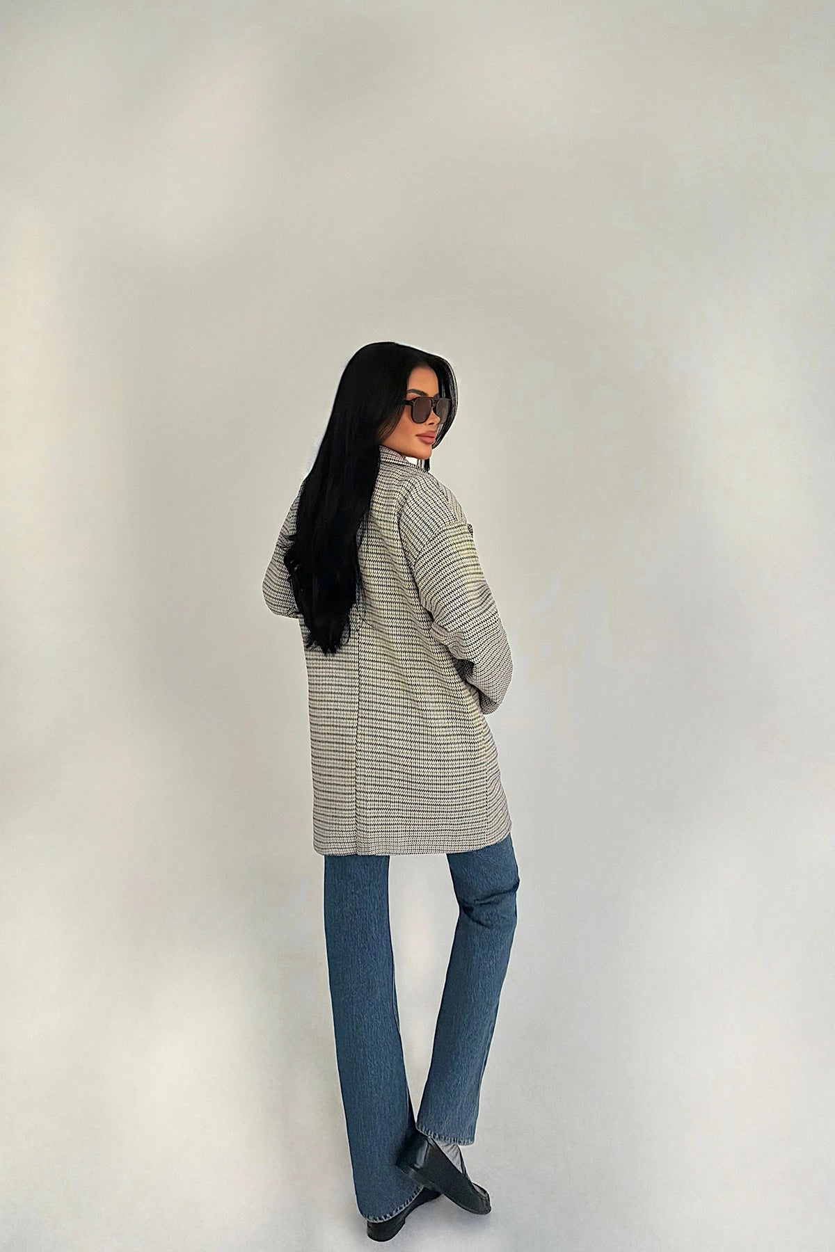 Kahverengi Çizgili Düğme Detay Ceket