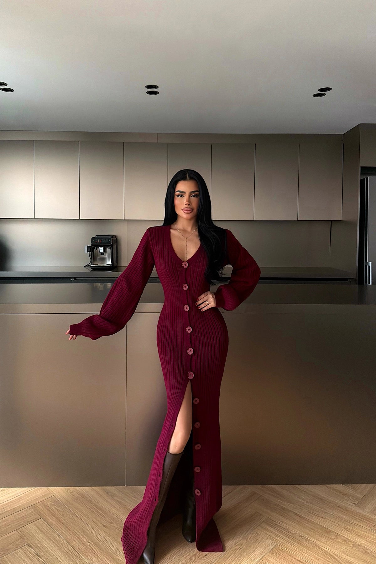 Bordo Ophelie Triko Elbise