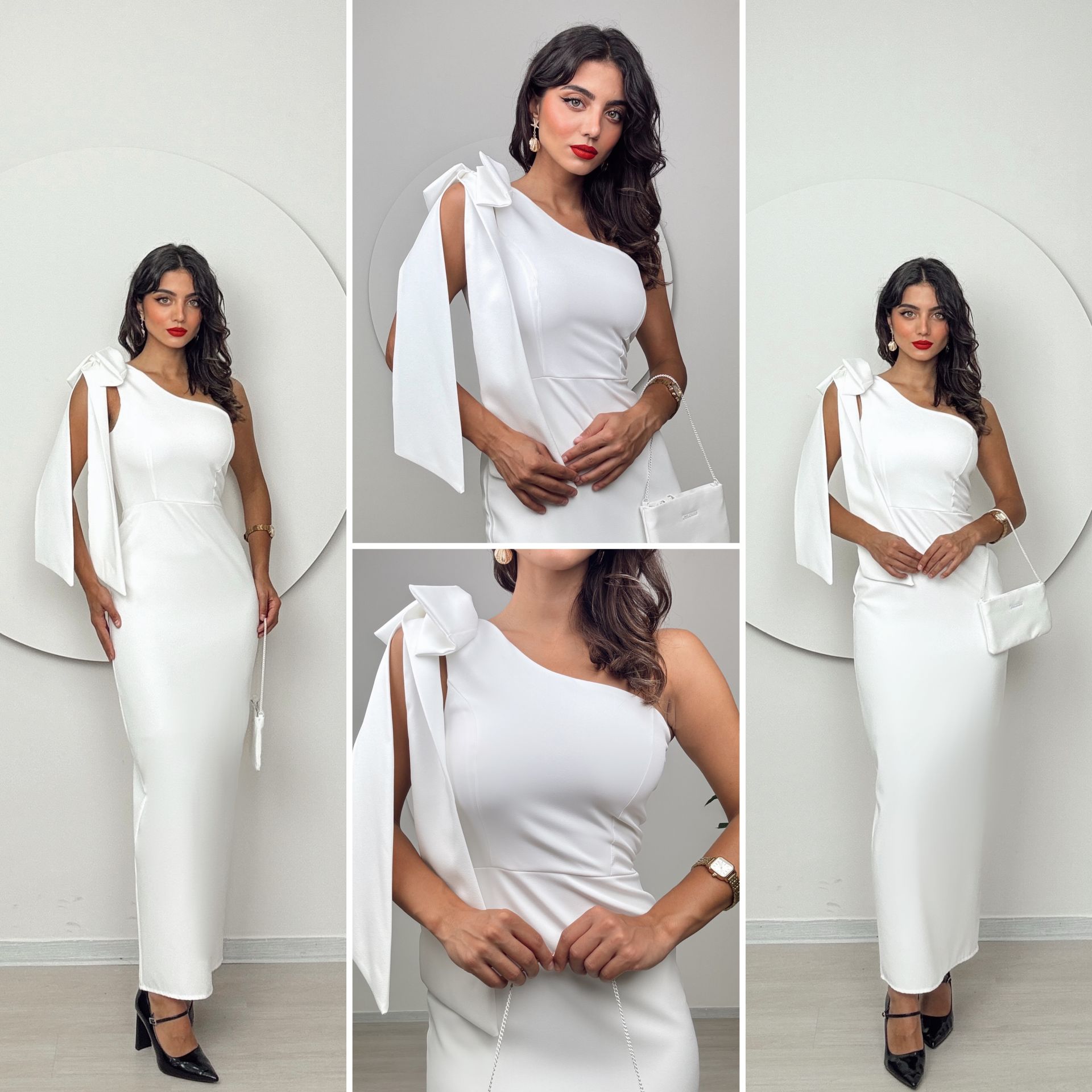 2136 TEK OMUZ FİYONKLU ELBİSE