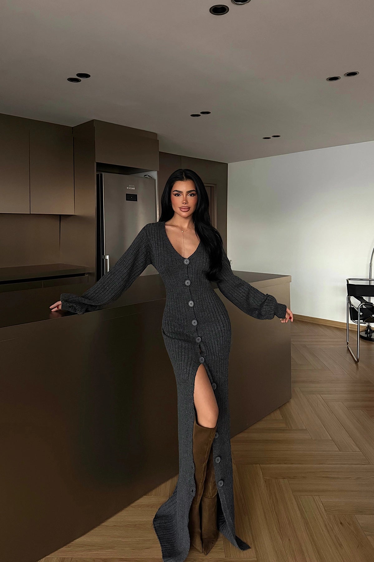 Antrasit Ophelie Triko Elbise XS-S