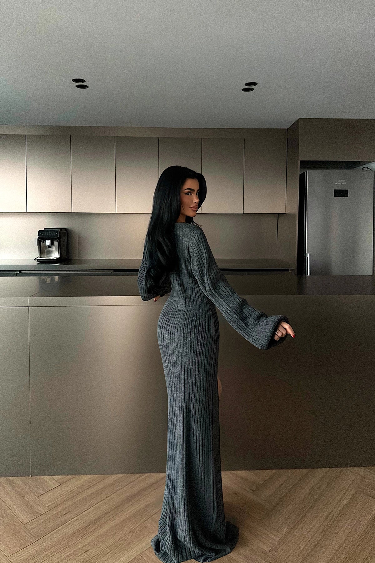 Antrasit Ophelie Triko Elbise