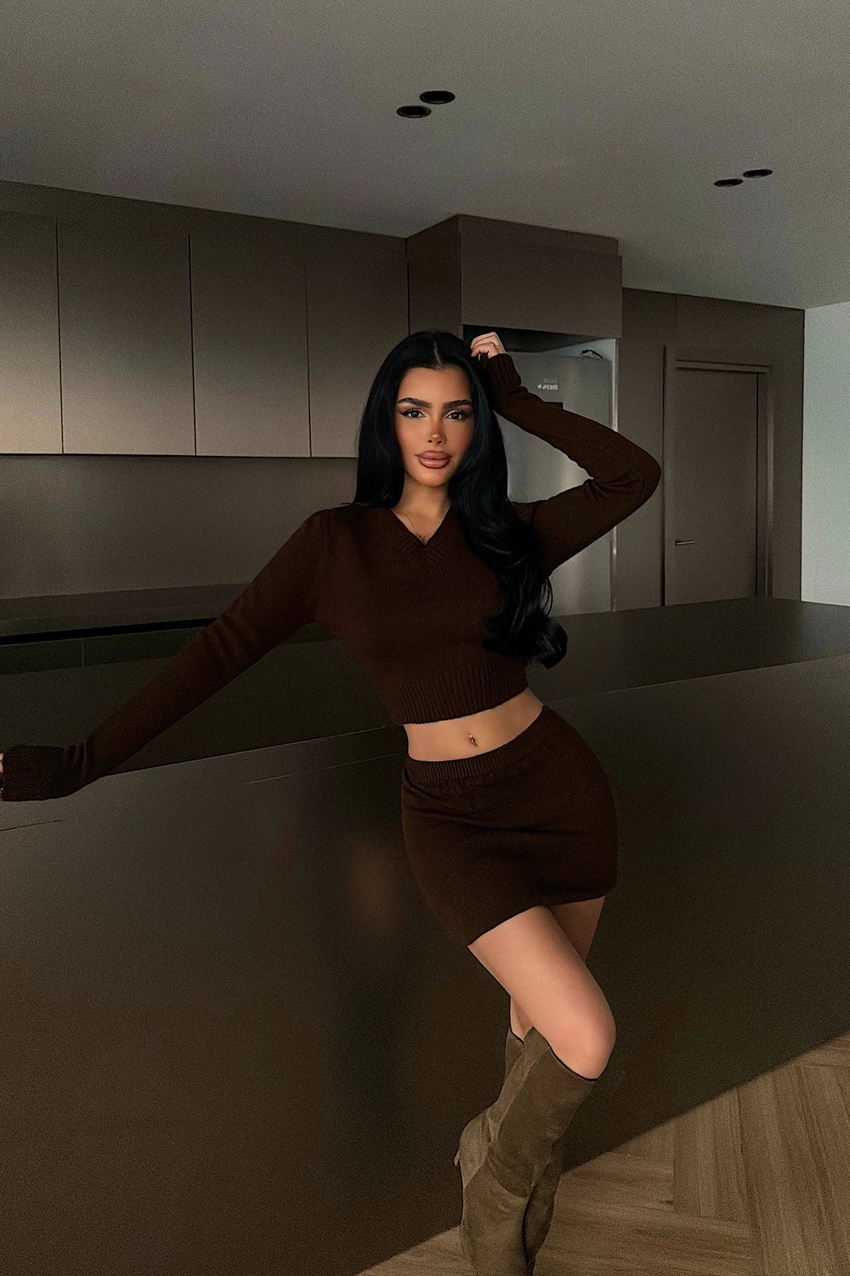 Acı Kahve Triko Etekli Takım