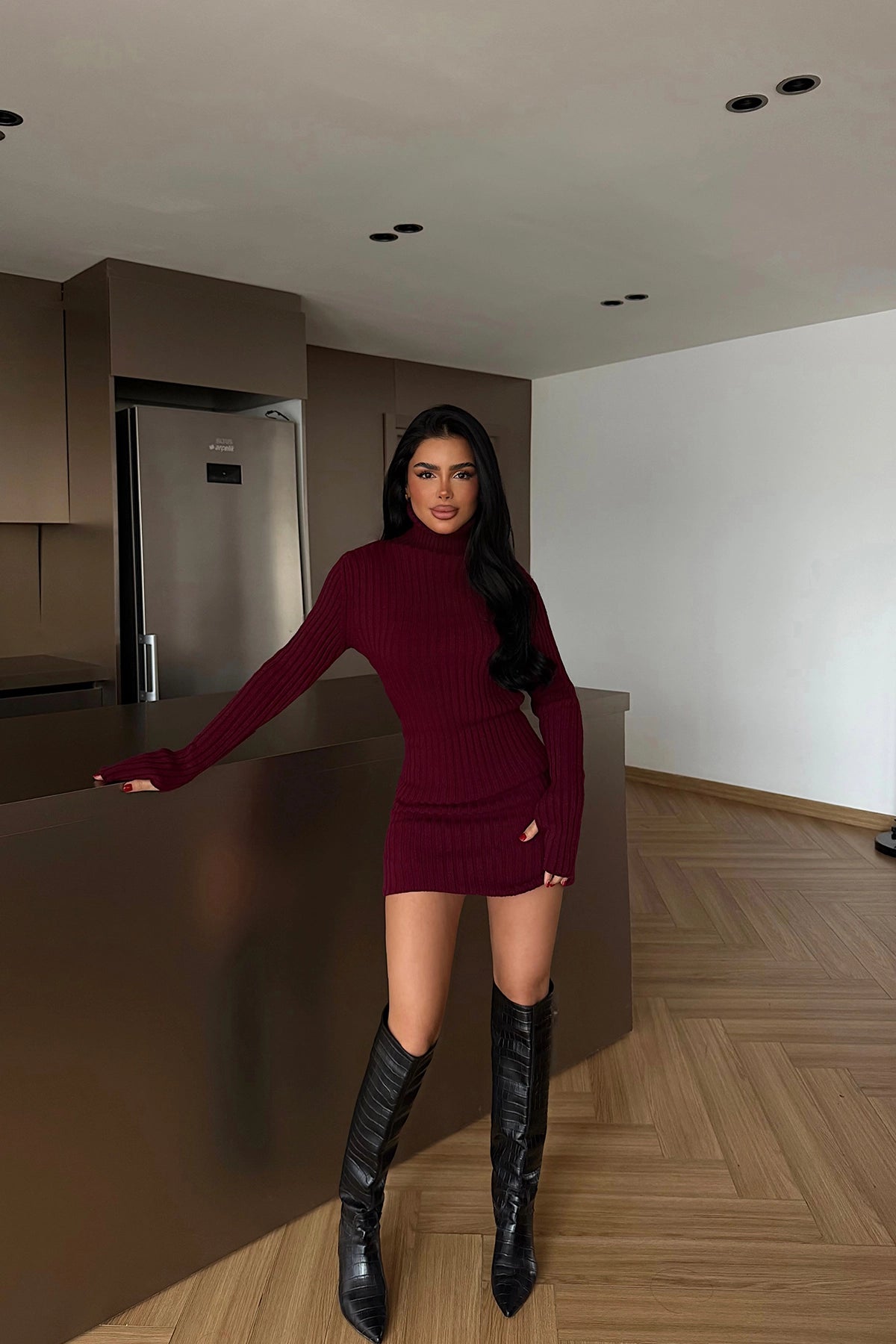 Bordo Zurih Triko Elbise