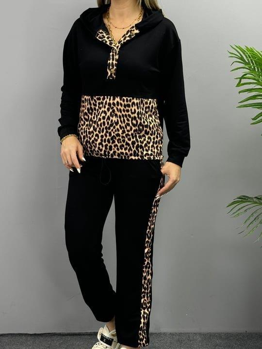 Kadın Uzun Kollu Leopar Detay Sweat Ve Yanı Leopar şerit Detay Pantolon Ikili Takım, 21578